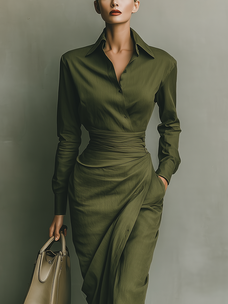 MARAIS | ROBE PORTEFEUILLE SATINÉE AVEC CEINTURE