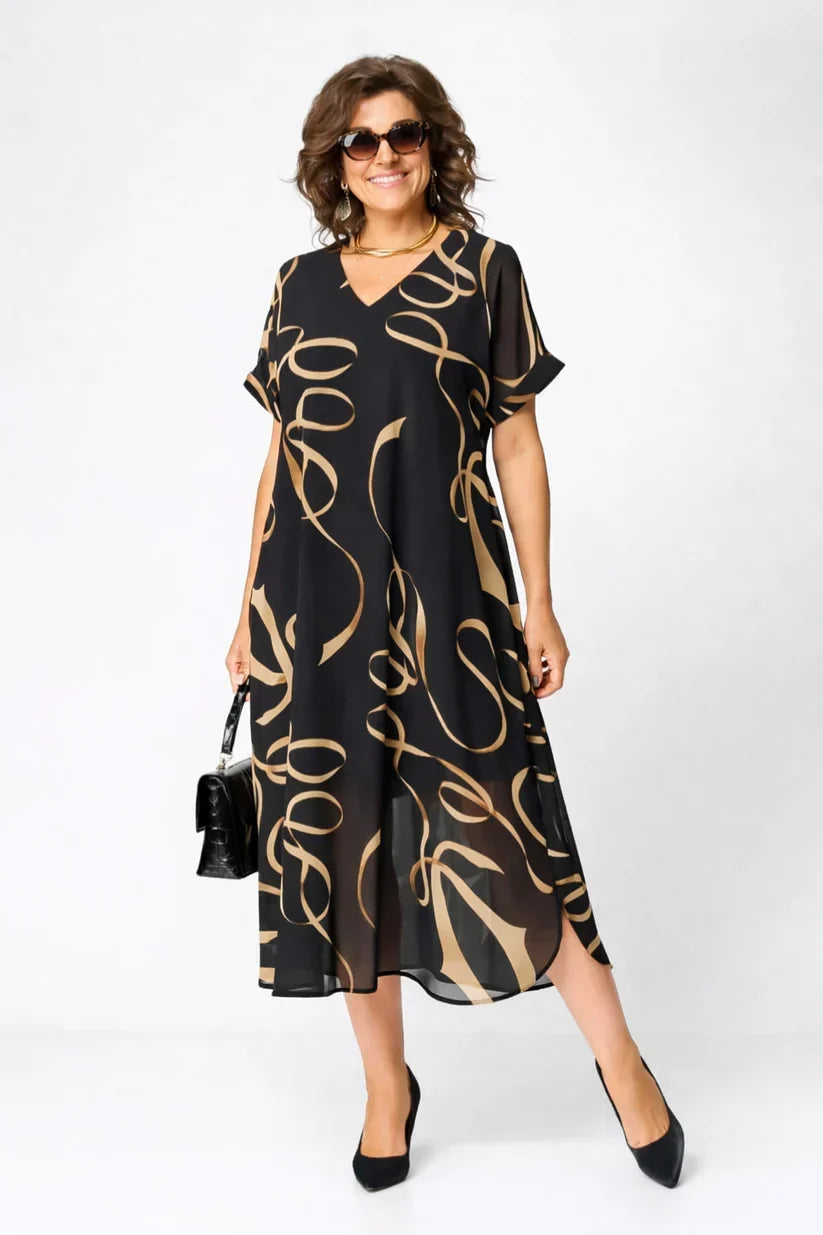 MARAIS | Robe Midi Fluide À Motifs Dorés Amélie