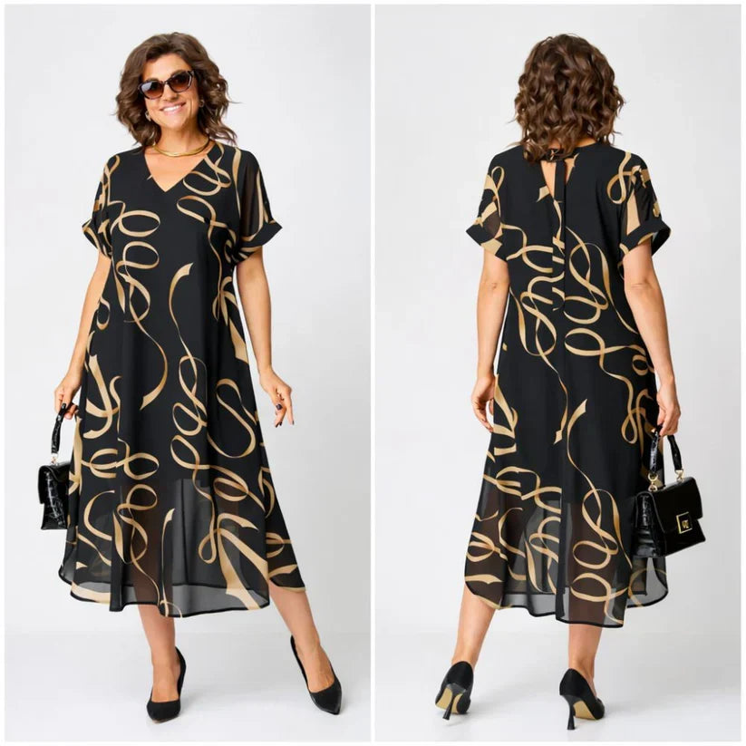 MARAIS | Robe Midi Fluide À Motifs Dorés Amélie
