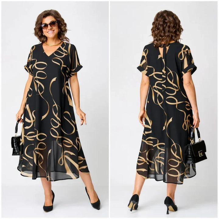 MARAIS | Robe Midi Fluide À Motifs Dorés Amélie
