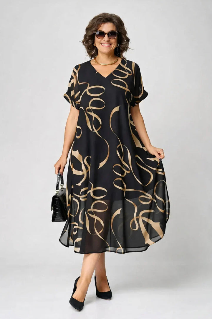 MARAIS | Robe Midi Fluide À Motifs Dorés Amélie