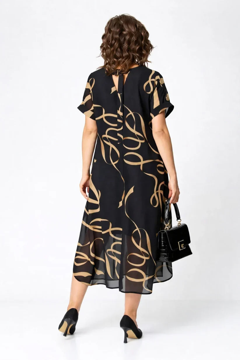 MARAIS | Robe Midi Fluide À Motifs Dorés Amélie