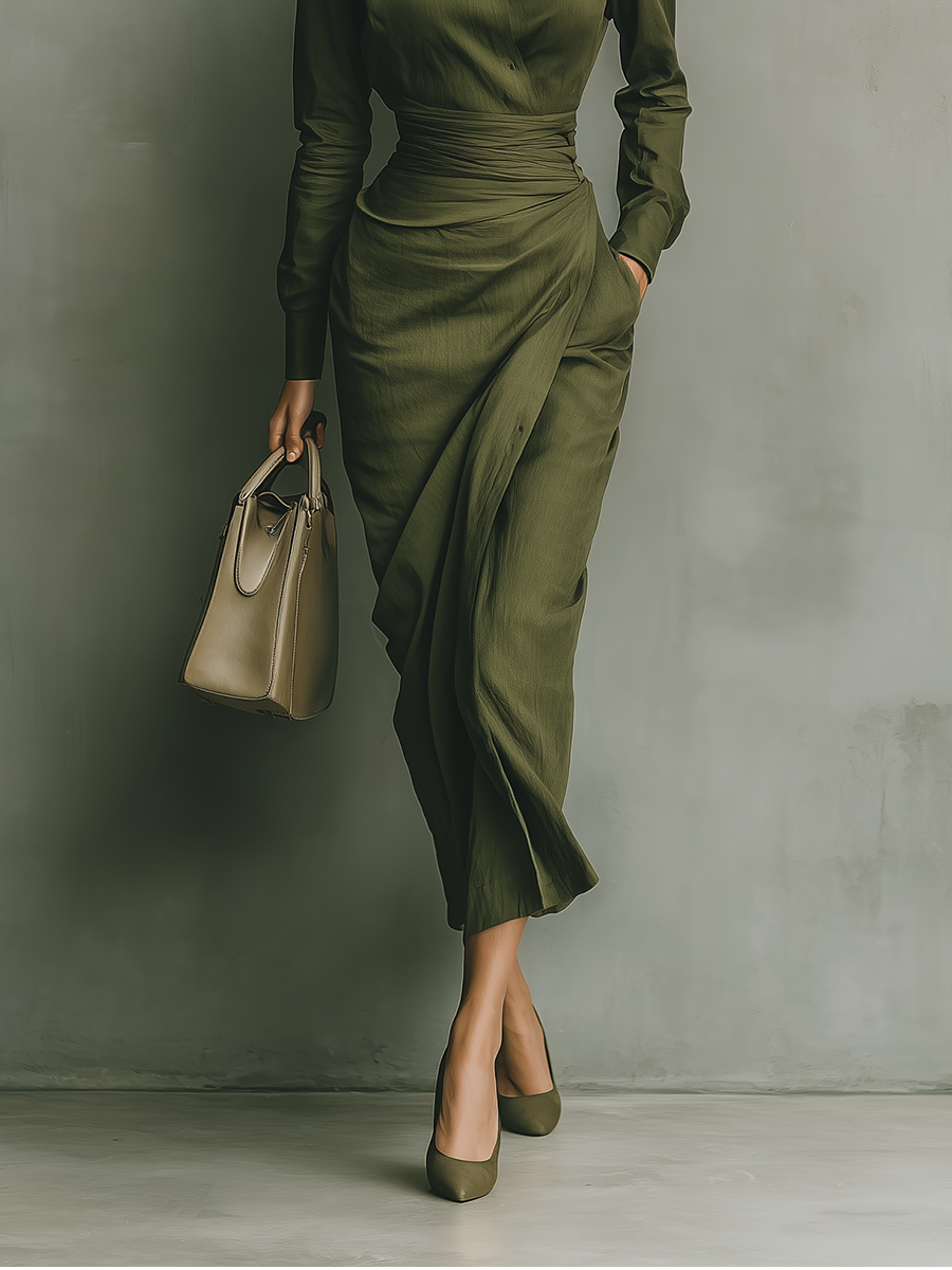 MARAIS | ROBE PORTEFEUILLE SATINÉE AVEC CEINTURE