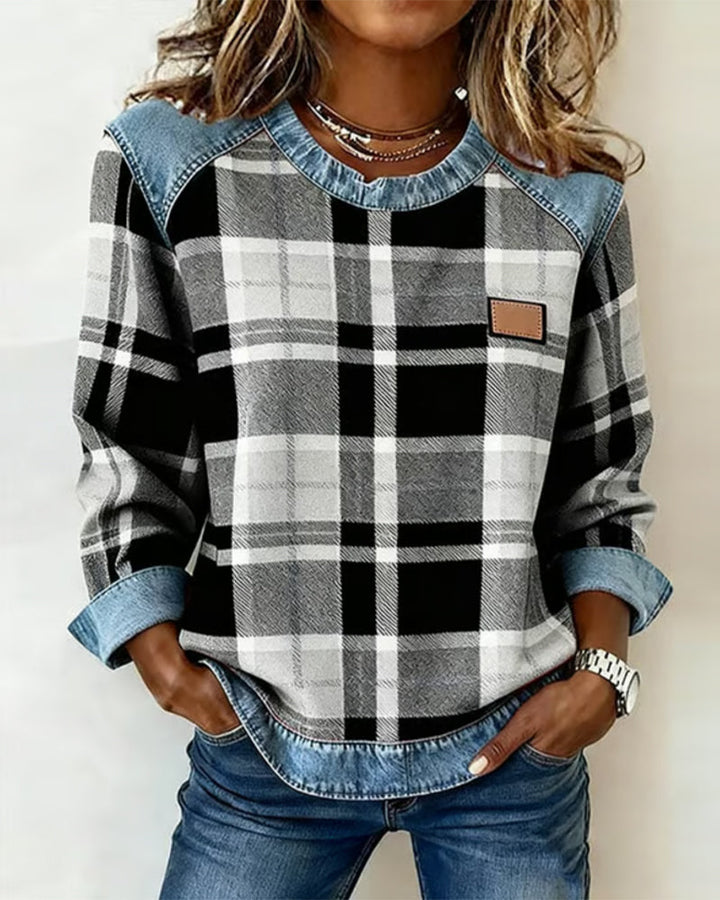 Élora | Chemise carreaux & denim