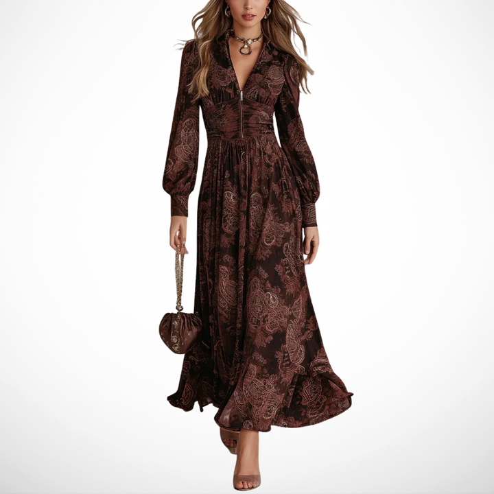 MARAIS | ROBE LONGUE À IMPRIMÉ VINTAGE ÉLÉGANT