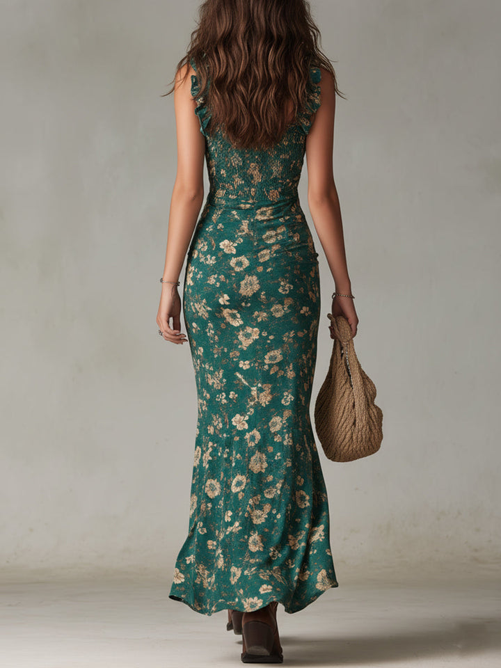 MARAIS | Robe Élégante Fendue Bohème Jade
