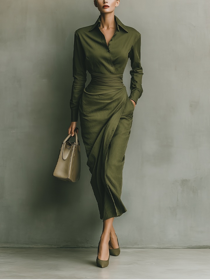 MARAIS | ROBE PORTEFEUILLE SATINÉE AVEC CEINTURE