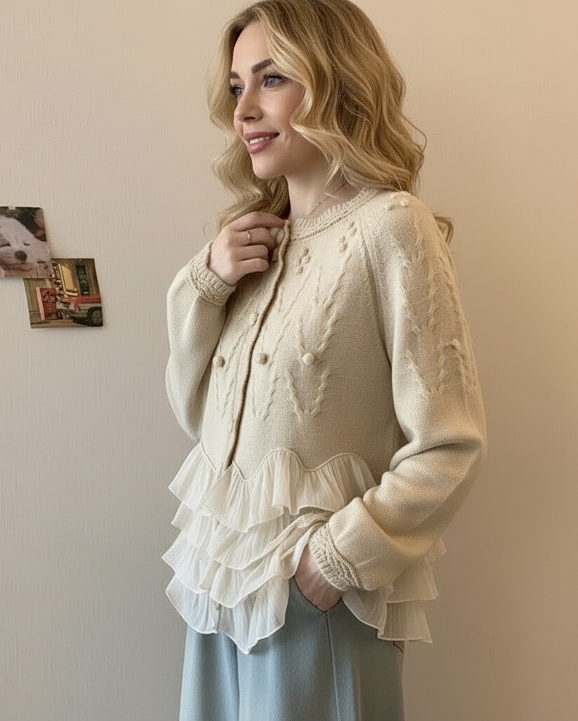 MARAIS | CARDIGAN ÉLÉGANT EN MAILLE AVEC VOLANTS