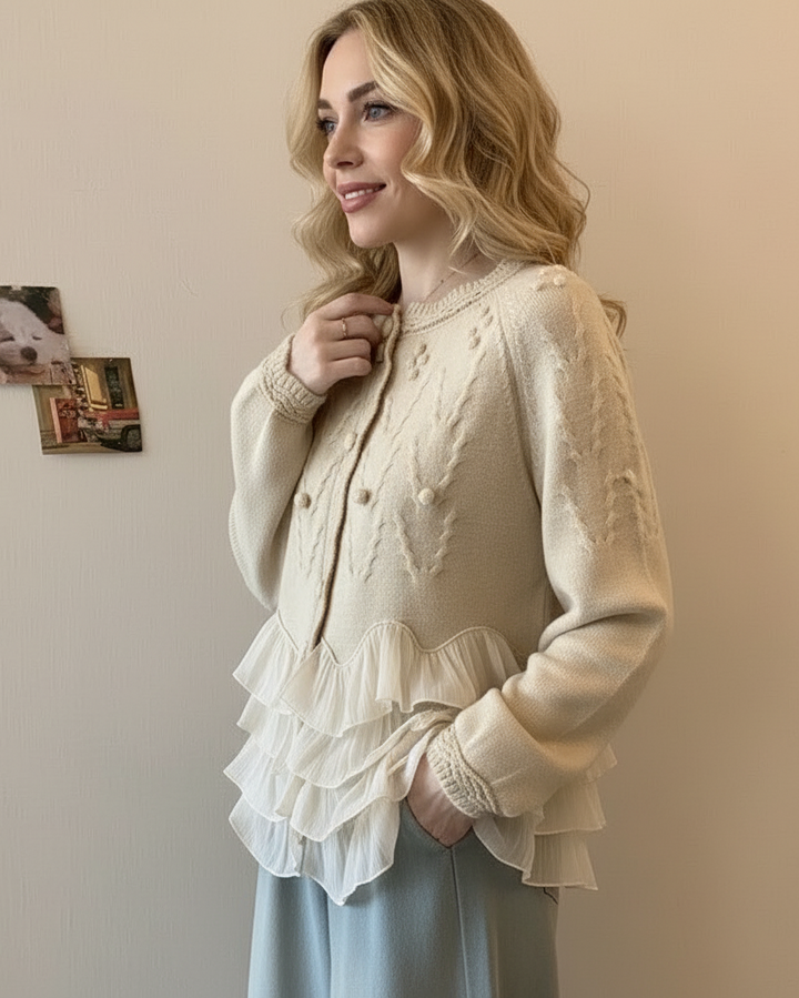 MARAIS | CARDIGAN ÉLÉGANT EN MAILLE AVEC VOLANTS