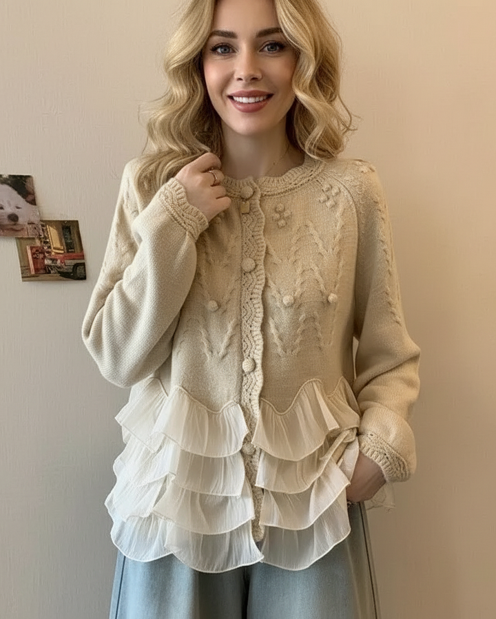 MARAIS | CARDIGAN ÉLÉGANT EN MAILLE AVEC VOLANTS