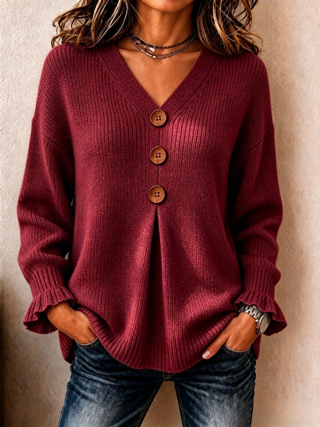 MARAIS | Pull Col V Boutonné Marie