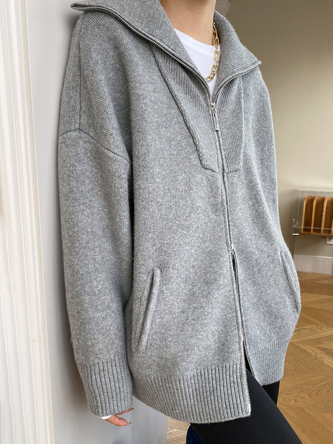 MARAIS | Cardigan Grand Col Zippé Amélie