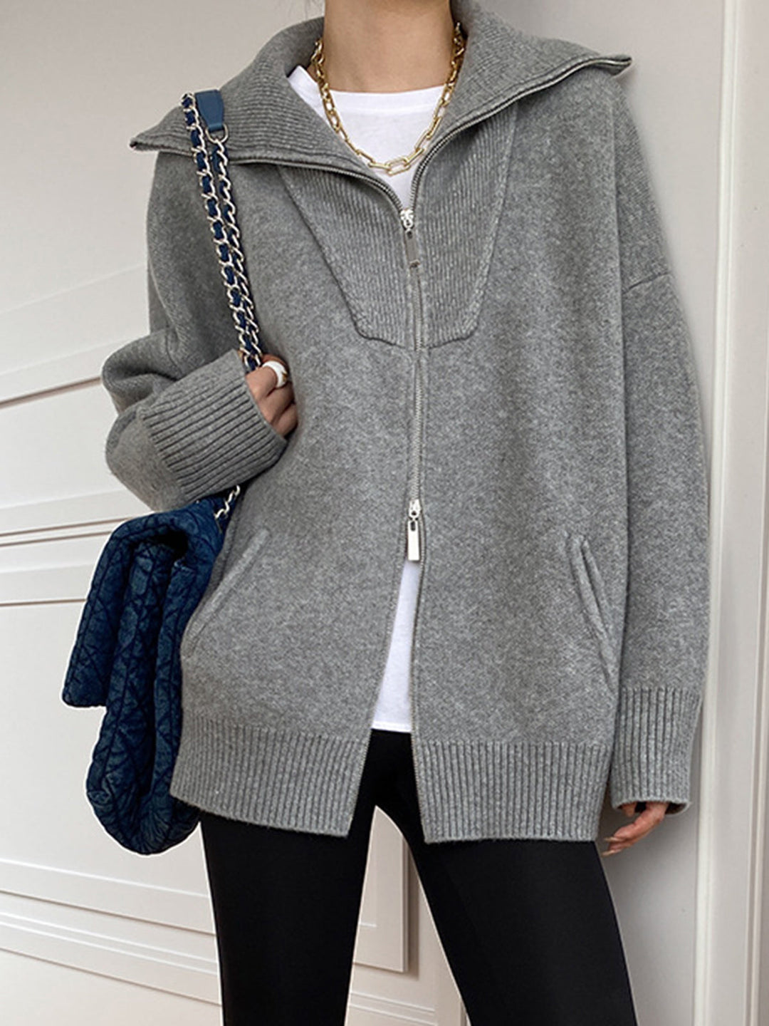MARAIS | Cardigan Grand Col Zippé Amélie
