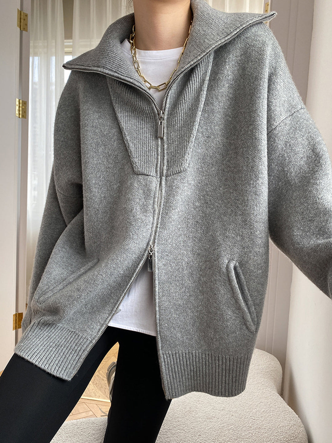 MARAIS | Cardigan Grand Col Zippé Amélie