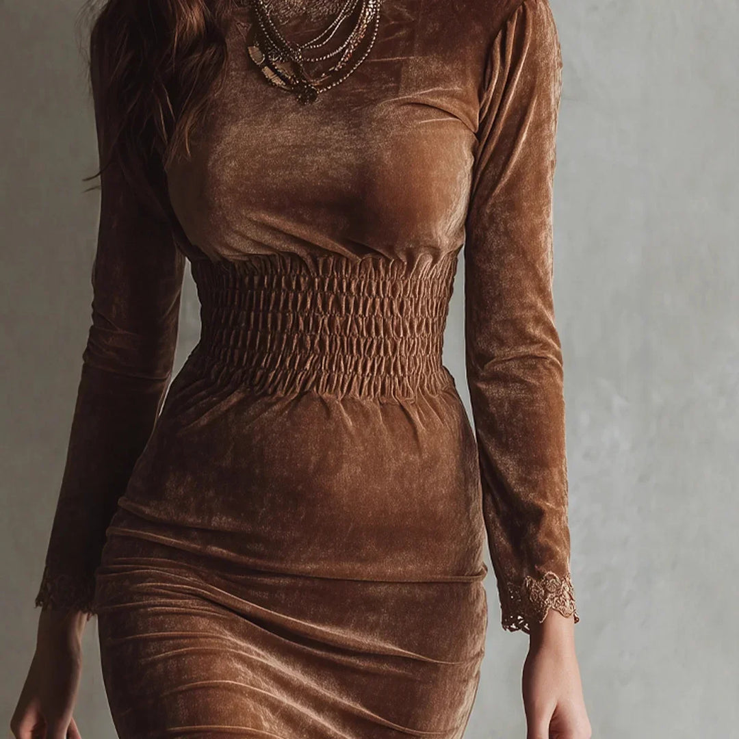 MARAIS | ROBE VELOURS À TAILLE SMOCKÉE