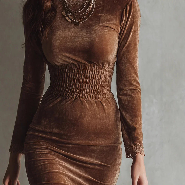 MARAIS | ROBE VELOURS À TAILLE SMOCKÉE