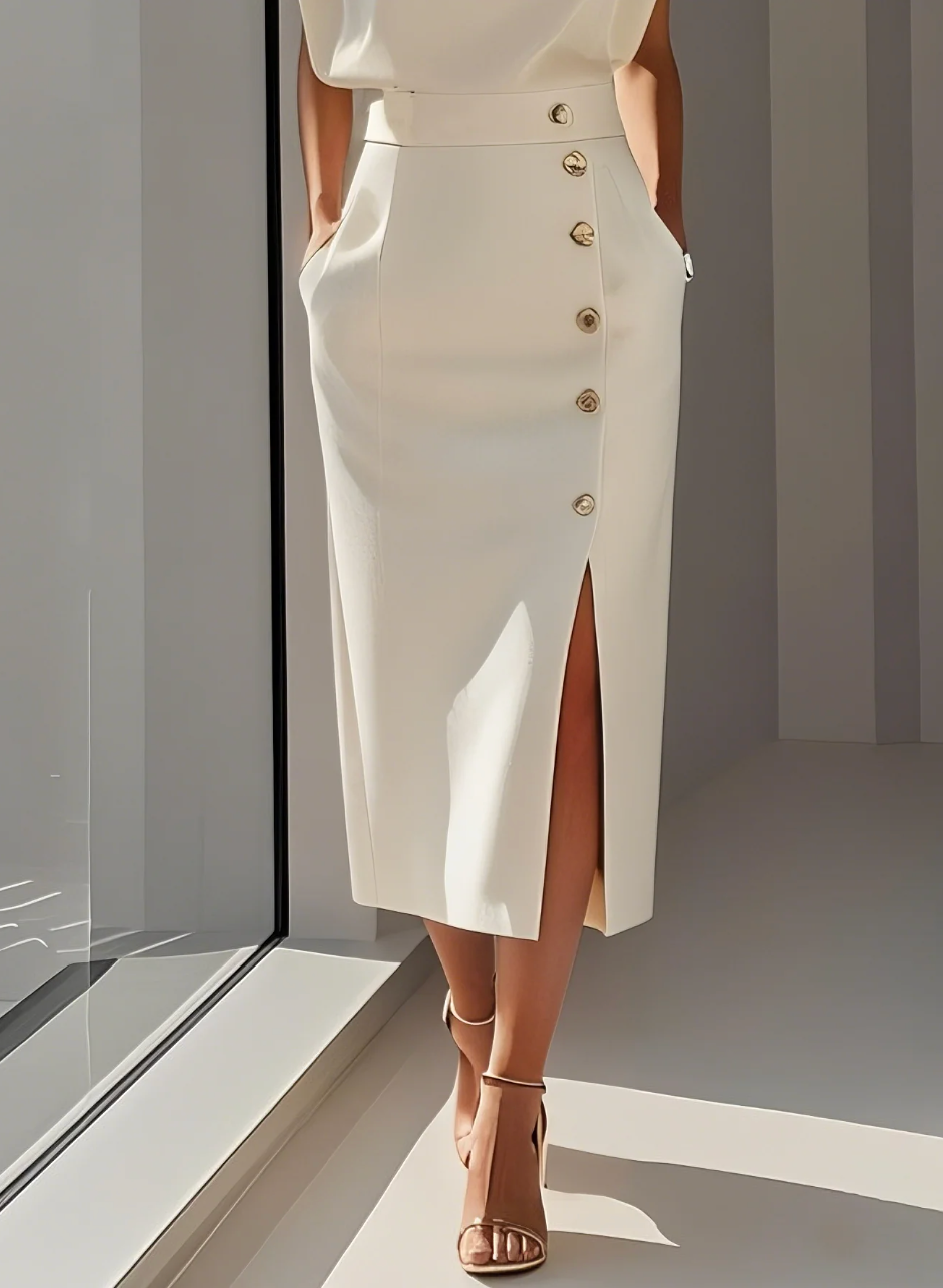 MARAIS | ROBE MIDI AJUSTÉE AVEC BOUTONS DORÉS