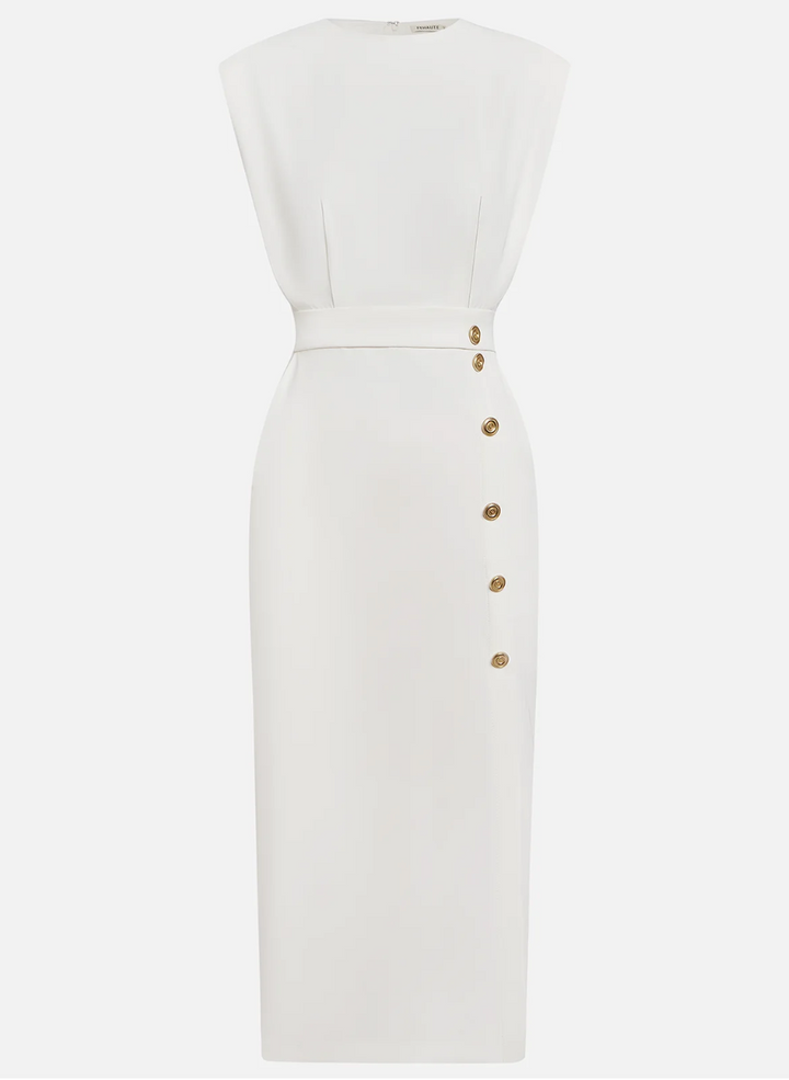 MARAIS | ROBE MIDI AJUSTÉE AVEC BOUTONS DORÉS