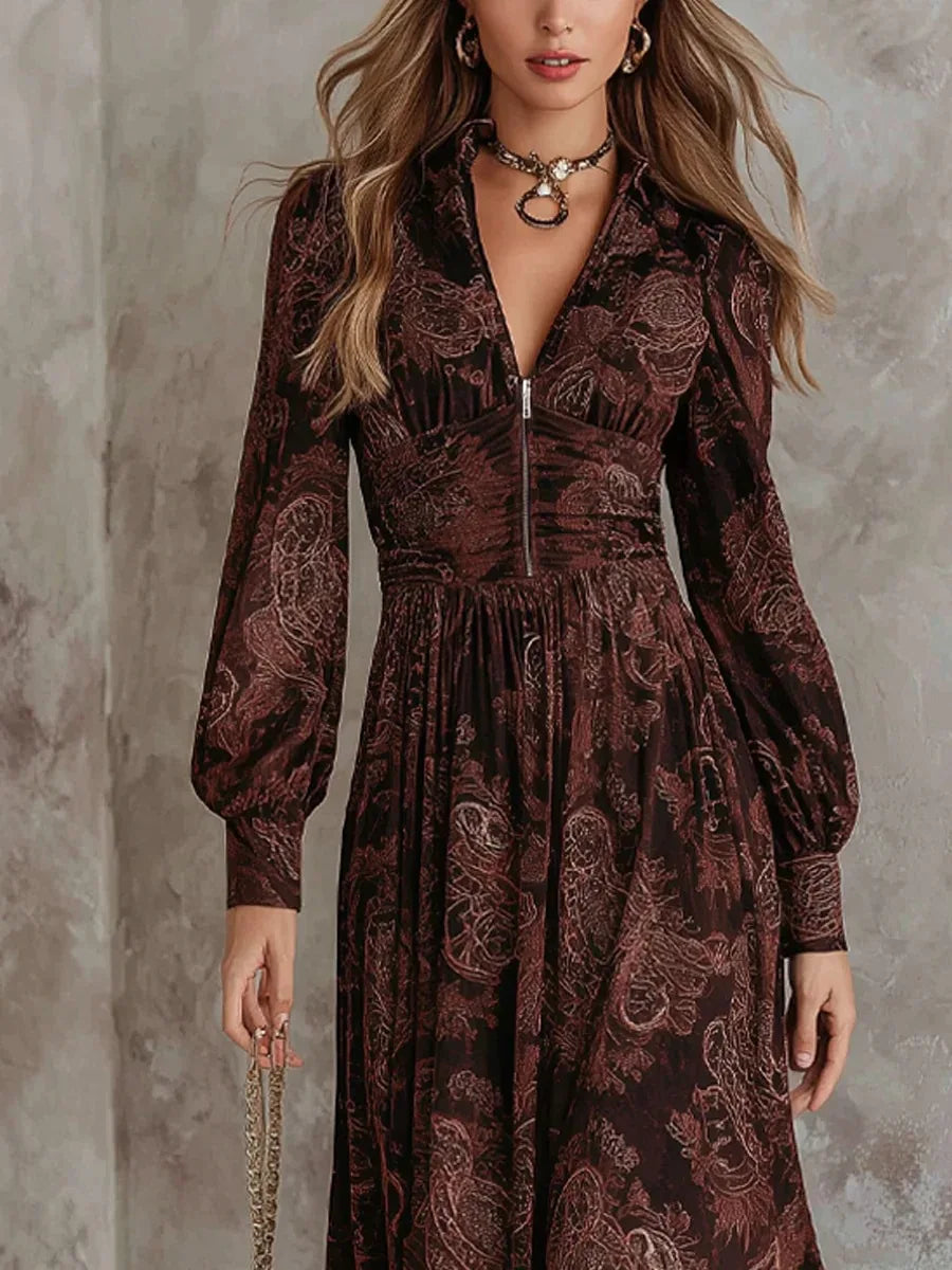 MARAIS | ROBE LONGUE À IMPRIMÉ VINTAGE ÉLÉGANT