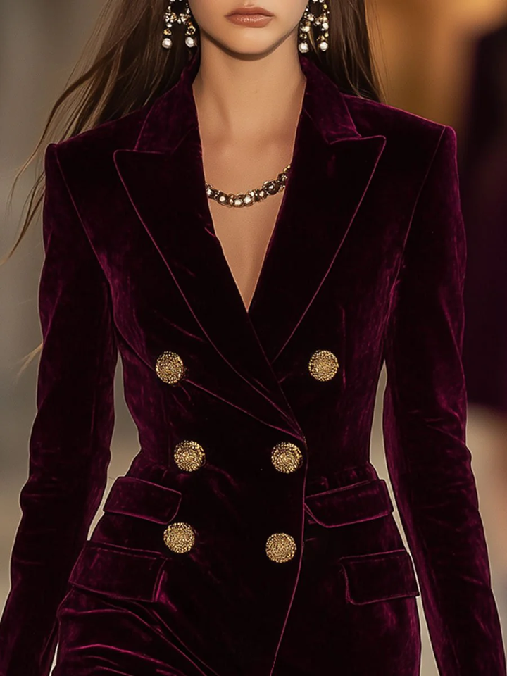 MARAIS | ROBE BLAZER EN VELOURS À BOUTONS DORÉS