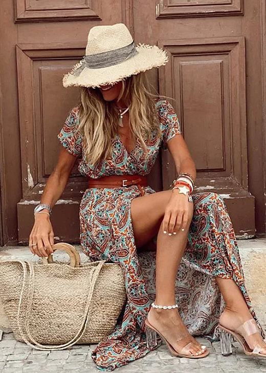 MARAIS | ROBE LONGUE BOHÈME À TAILLE FRONCÉE