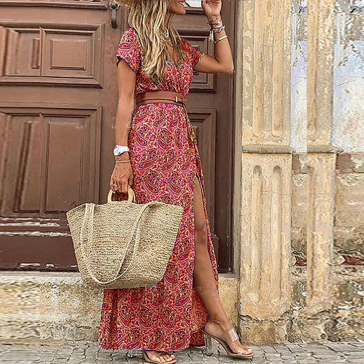 MARAIS | ROBE LONGUE BOHÈME À TAILLE FRONCÉE